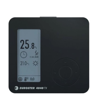 Regulator temperatury tygodniowy, bezprzewodowy Euroster 4040TXRXG (z gniazdem) - kolor czarny.