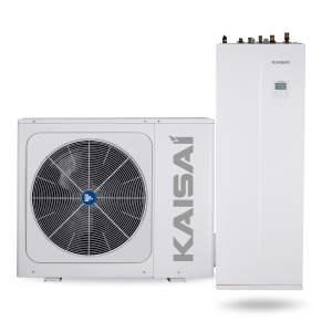 Kaisai Split Arctic 8 kW heat pump (KHA + KMK) with hot water cylinder. 190l