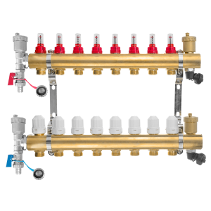 1” brass manifold – 8 circuits, 4 x automatic air vent, 4 x drain valve