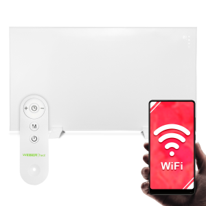 Weber Heat 720 Watt IR infrared heating panel with thermostat, Wi-Fi and remote control - white, wall-mounted