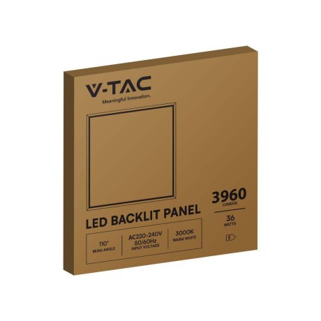 Panel LED V-TAC 36W 600x600 LED Backlight 33mm 120Lm/W VT-60036 3000K 3960lm