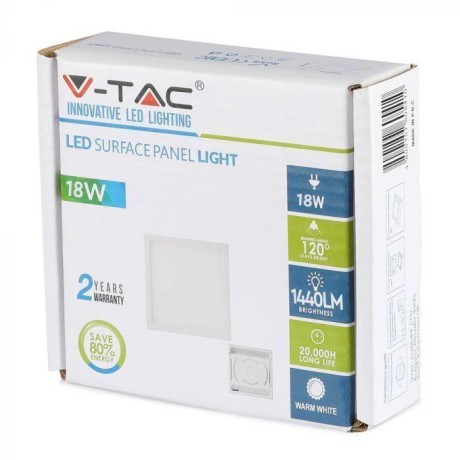 Panel LED Natynkowy V-TAC Premium 18W Kwadrat VT-1805SQ 3000K 1500lm