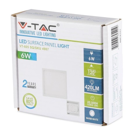 Panel LED Natynkowy V-TAC Premium 6W Kwadrat VT-605SQ 3000K 420lm