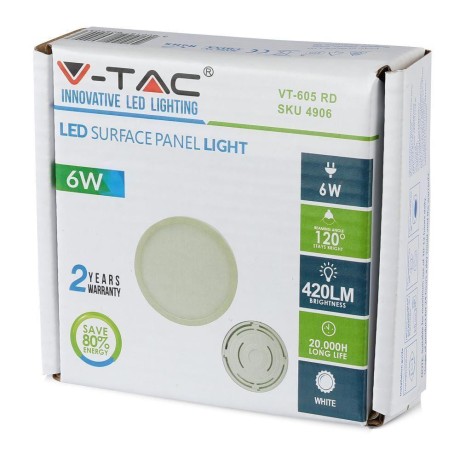 Panel LED Natynkowy V-TAC Premium 6W Okrągły VT-605RD 3000K 420lm