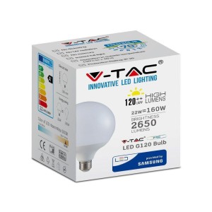 Żarówka LED V-TAC SAMSUNG CHIP 22W E27 G120 120lm/W VT-242 6400K 2650lm 5 Lat Gwarancji