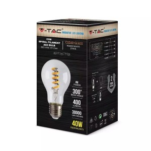 Żarówka LED V-TAC 4W E27 A60 Spiral Filament Przezroczysty VT-2164 2700K 400lm