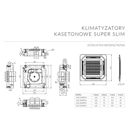 Klimatyzator Kasetonowy Super Slim 7,0 kW Inwerter Kaisai