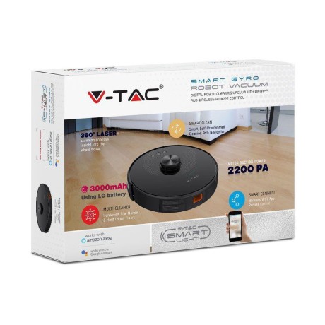 Odkurzacz Automatyczny V-TAC Auto powrót Gyro Laser Kompatybilny Amazon Alexa Google Home Czarny VT-5556