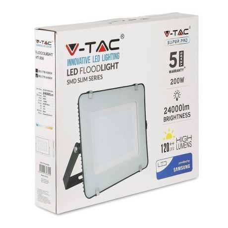Projektor LED V-TAC 200W SAMSUNG CHIP SLIM Czarny 120lm/W VT-206 4000K 24000lm 5 Lat Gwarancji