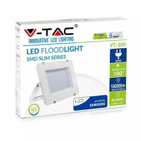 Projektor LED V-TAC 200W SAMSUNG CHIP Biały VT-200 4000K 16000lm 5 Lat Gwarancji