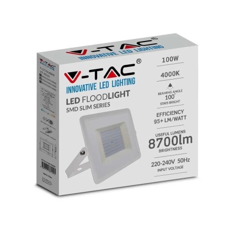 Projektor LED V-TAC 100W SMD E-Series Biały VT-40101 3000K 8700lm