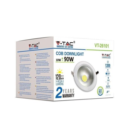 Oprawa 10W LED V-TAC COB Downlight Okrągły 120lm/W VT-26101 3000K 1200lm