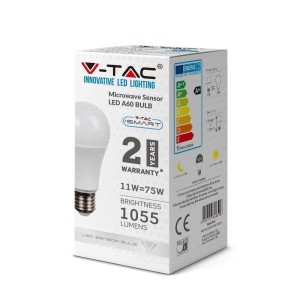 Żarówka LED V-TAC 11W E27 A60 Czujnik Mikrofalowy VT-2211 4000K 1055lm