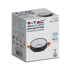 Oczko V-TAC GU10 Wpuszczane Okrągłe Czarne+Biały VT-980 3 Lata Gwarancji