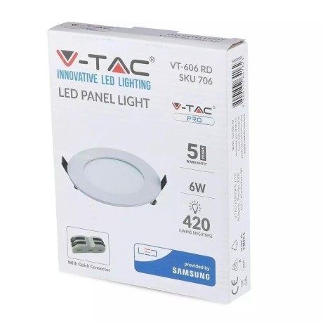 Panel Premium V-TAC 6W LED SAMSUNG CHIP Okrągły 120x12mm VT-606 6400K 420lm 5 Lat Gwarancji
