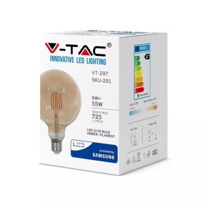 Żarówka LED V-TAC SAMSUNG CHIP 6W E27 Filament G125 Bursztyn VT-297 2200K 725lm 3 Lata Gwarancji