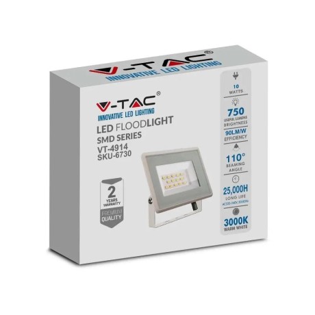 Projektor LED V-TAC 10W SMD F-CLASS Biały VT-4914-W 6400K 750lm