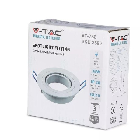 Oczko V-TAC Aluminiowe Odlew 1xGU10 Okrągłe Białe VT-782