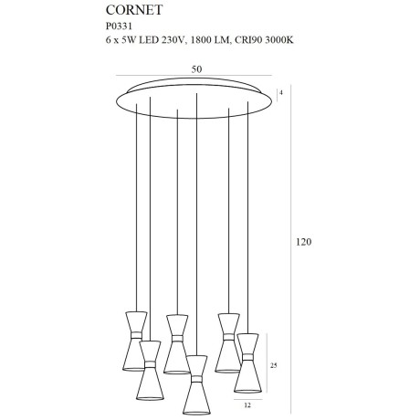 Lampa wisząca cornet 6 led
