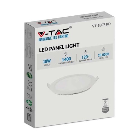 Panel LED V-TAC Premium Downlight 18W Okrągły fi225 VT-1807 3000K 1500lm