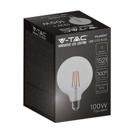 Żarówka LED V-TAC 12W Filament E27 G125 Przeźroczysta VT-2143 4000K 1550lm