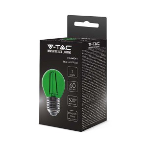 Żarówka LED V-TAC 2W Filament E27 Kulka G45 Kolor VT-2132 Zielony 60lm