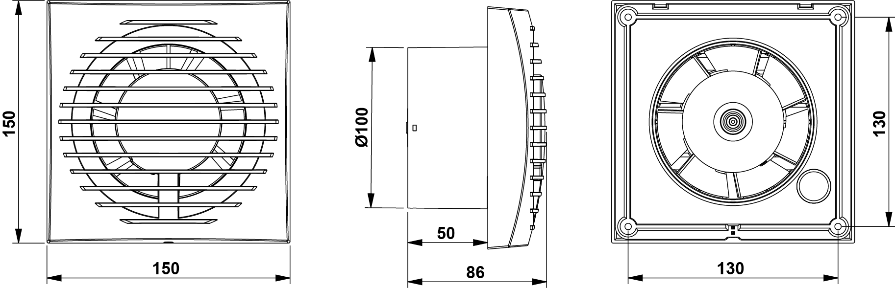 Wentylator wyciągowy ścienny / sufitowy Awenta WFA100 - wymiary