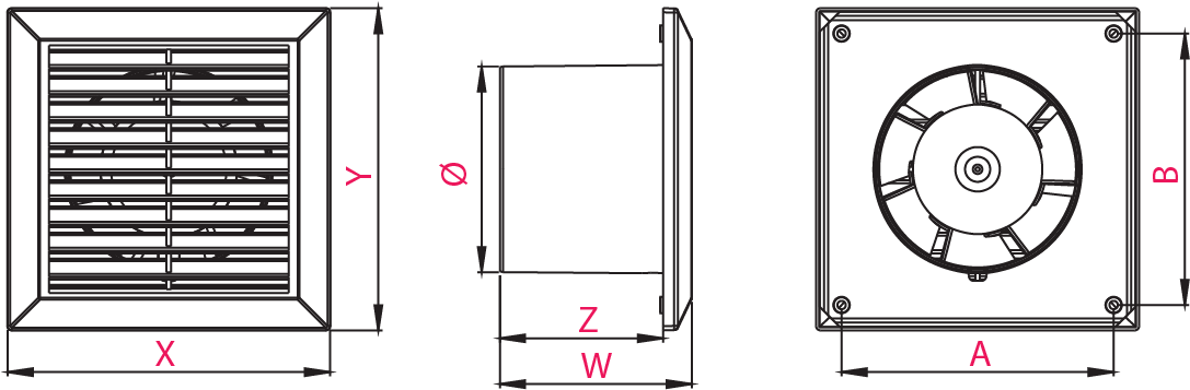 Wentylator wyciągowy ścienny Awenta Classic WC100/WC120 - wymiary
