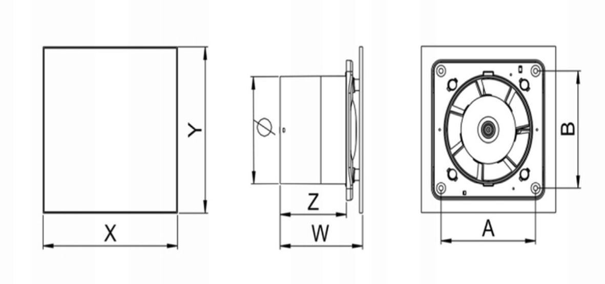 Wentylator wyciągowy ścienny / sufitowy AWENTA Escudo WEB 100 / 125 / 150 - wymiary